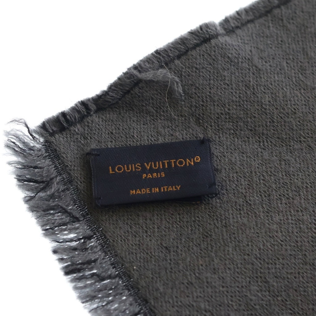 LOUIS VUITTON ブラックウールマフラー エシャルプ ロゴマニア シャイン ノワール マフラー ウール シルク