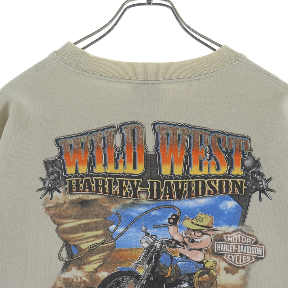 HARLEY DAVIDSON(ハーレーダビッドソン) 00S VINTAGE 両面プリントクルーネック長袖スウェットトレーナー アイボリー