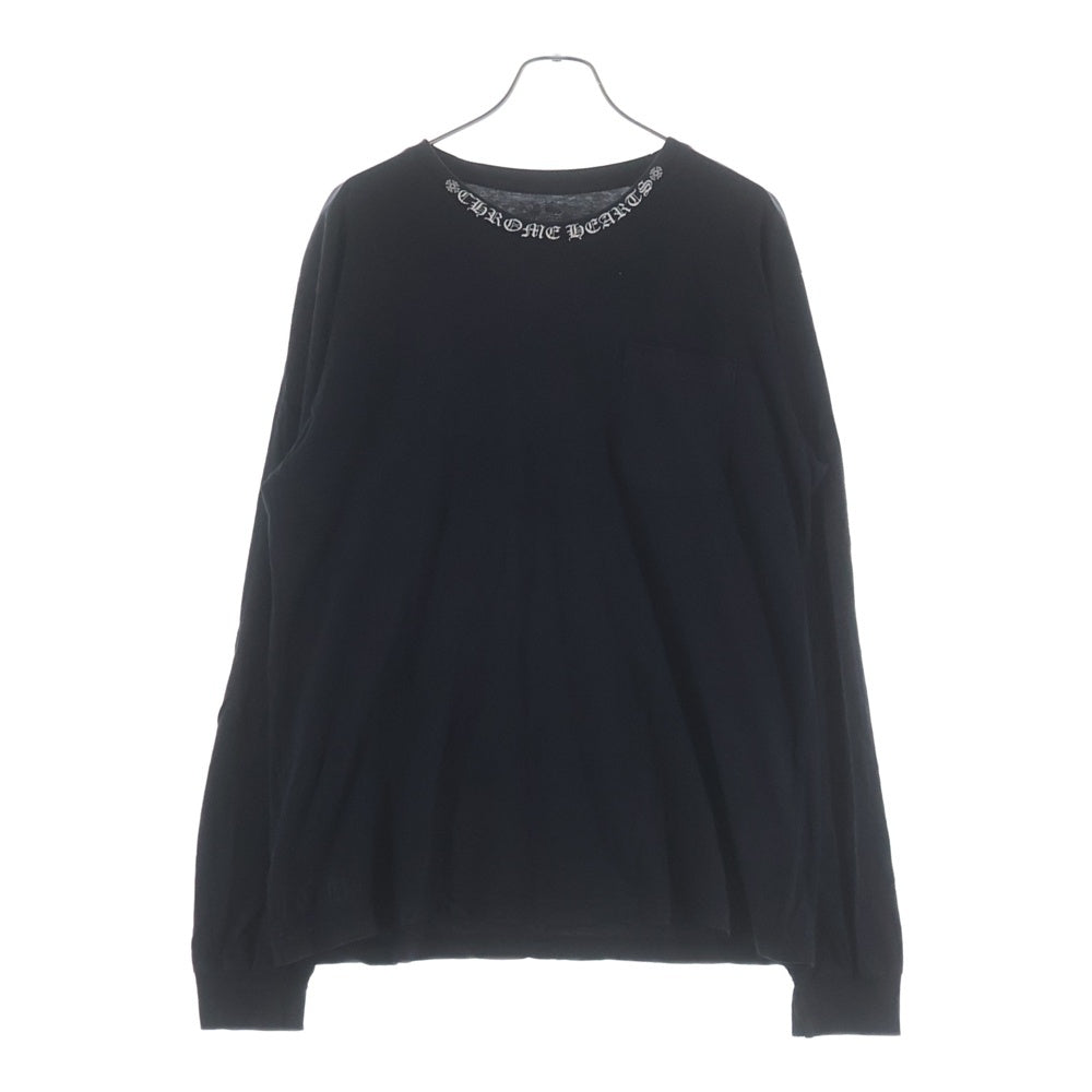 CHROME HEARTS(クロムハーツ) Neck Logo L/S T-Shirt アームフローラル バックホースシュー ネックロゴ プリント クルーネック長袖Tシャツカットソー ロンT ブラック