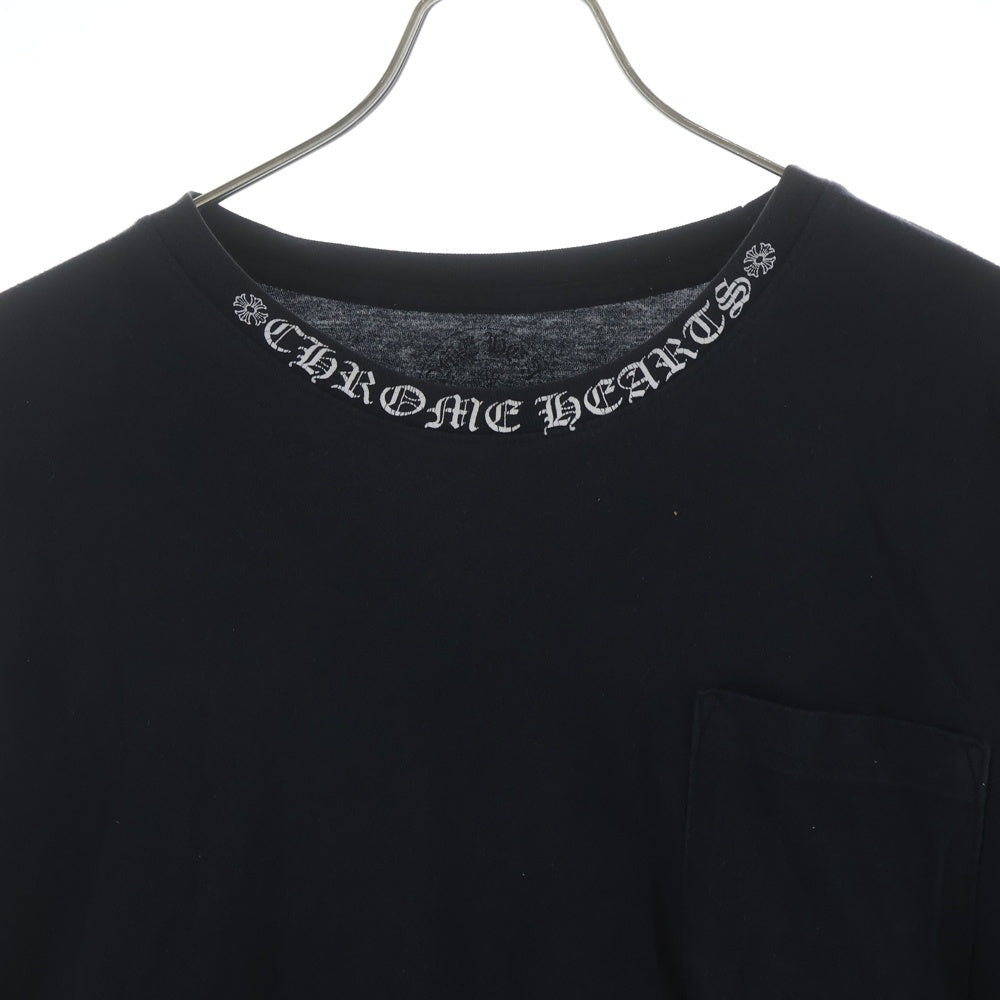 CHROME HEARTS(クロムハーツ) Neck Logo L/S T-Shirt アームフローラル バックホースシュー ネックロゴ プリント クルーネック長袖Tシャツカットソー ロンT ブラック