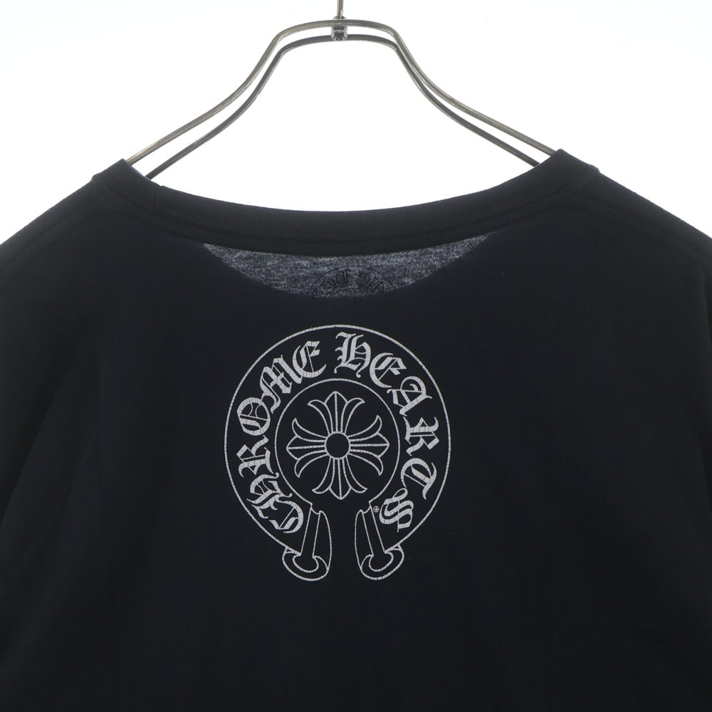 CHROME HEARTS(クロムハーツ) Neck Logo L/S T-Shirt アームフローラル バックホースシュー ネックロゴ プリント クルーネック長袖Tシャツカットソー ロンT ブラック