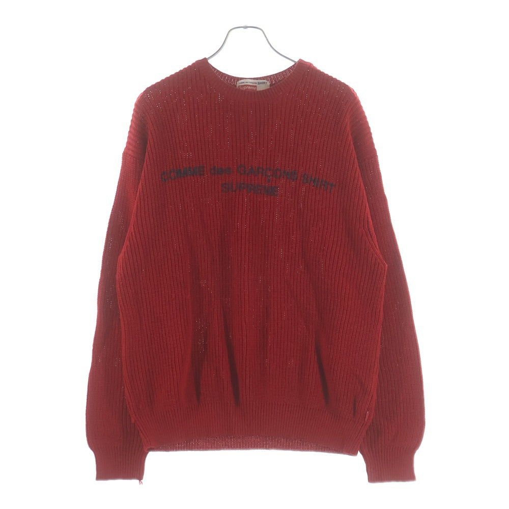 SUPREME(シュプリーム) 18AW ×SHIRT Sweater コム デ ギャルソンシャツ フロントロゴプリントクルーネック長袖ニットセーター レッド
