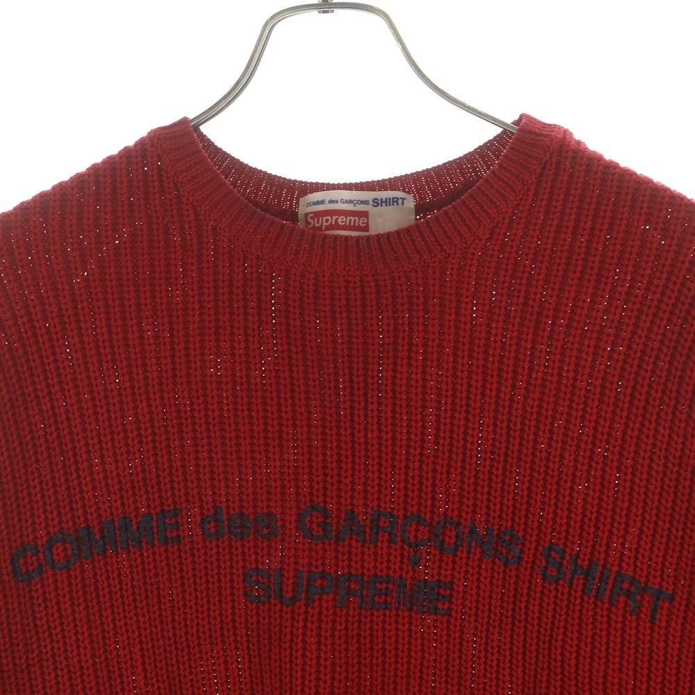 SUPREME(シュプリーム) 18AW ×SHIRT Sweater コム デ ギャルソンシャツ フロントロゴプリントクルーネック長袖ニットセーター レッド