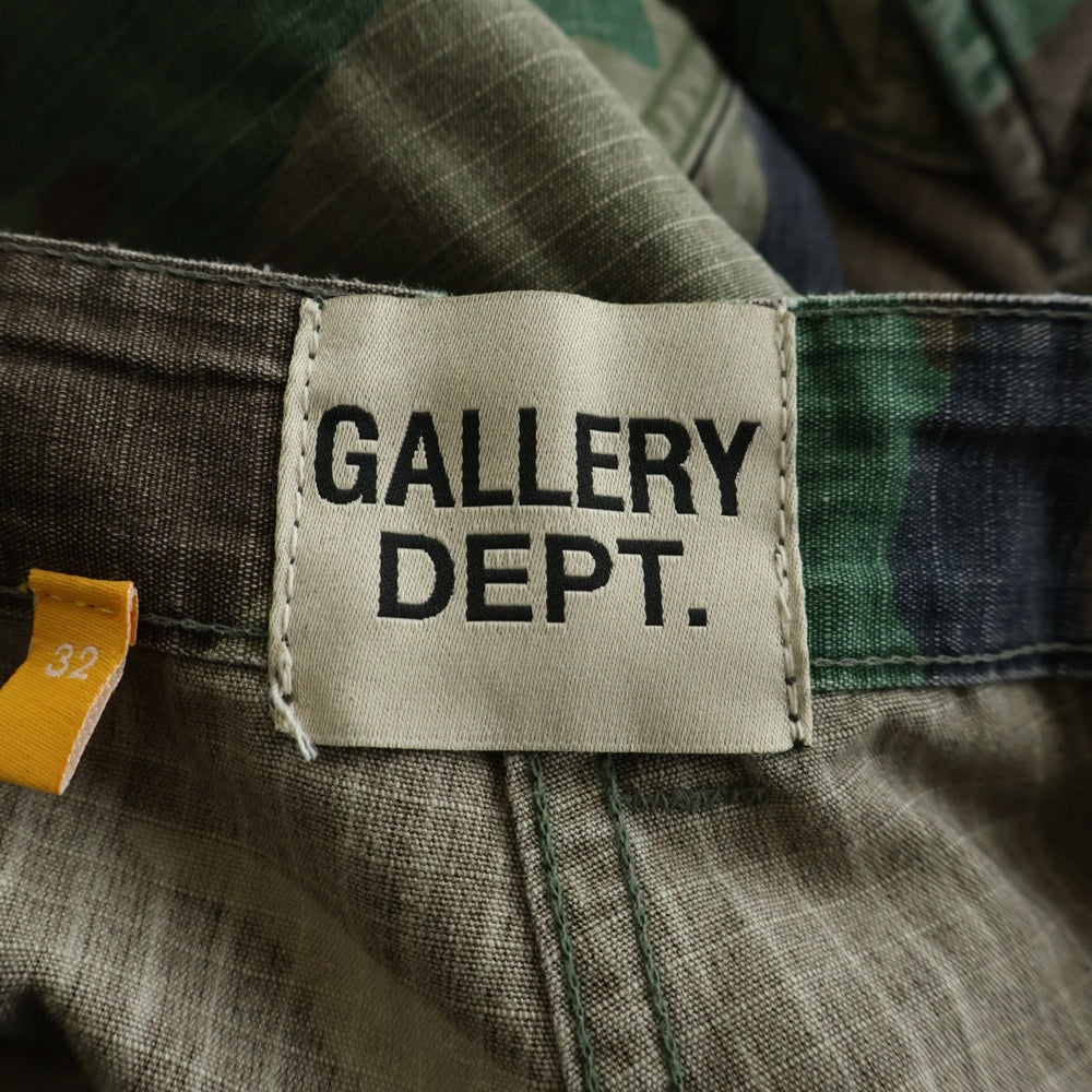 GALLERY DEPT.(ギャラリーデプト) ペンキ加工 カモ柄フレアロングカーゴパンツ グリーン