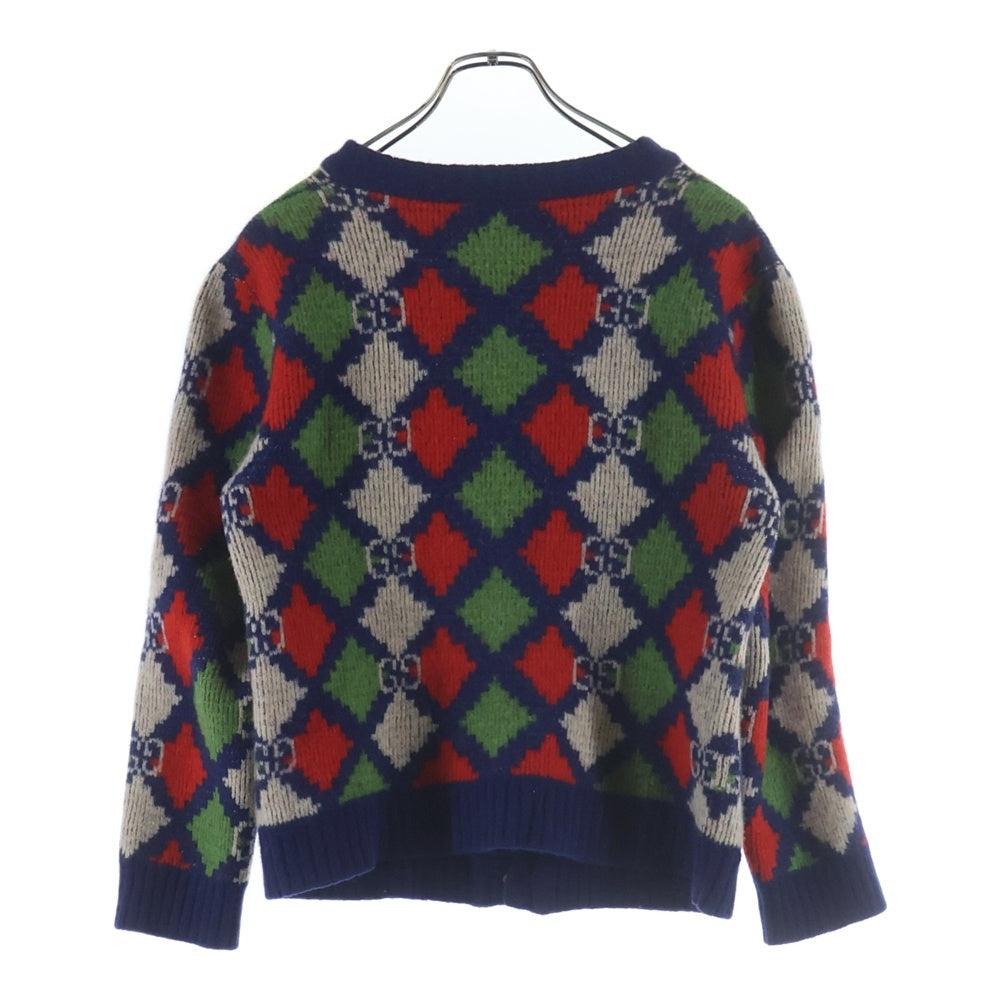 GUCCI(グッチ) 22SS GG Rhombus Wool Cardigan 'Blue' GGロムバス ウール カーディガン 長袖ニット マルチカラー レッド/ネイビー 599284 XKA3M