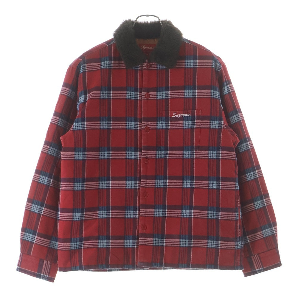SUPREME(シュプリーム) 21AW FAUX FUR COLLAR FLANNNEL SHIRT キルティングフランネル長袖シャツ レッド