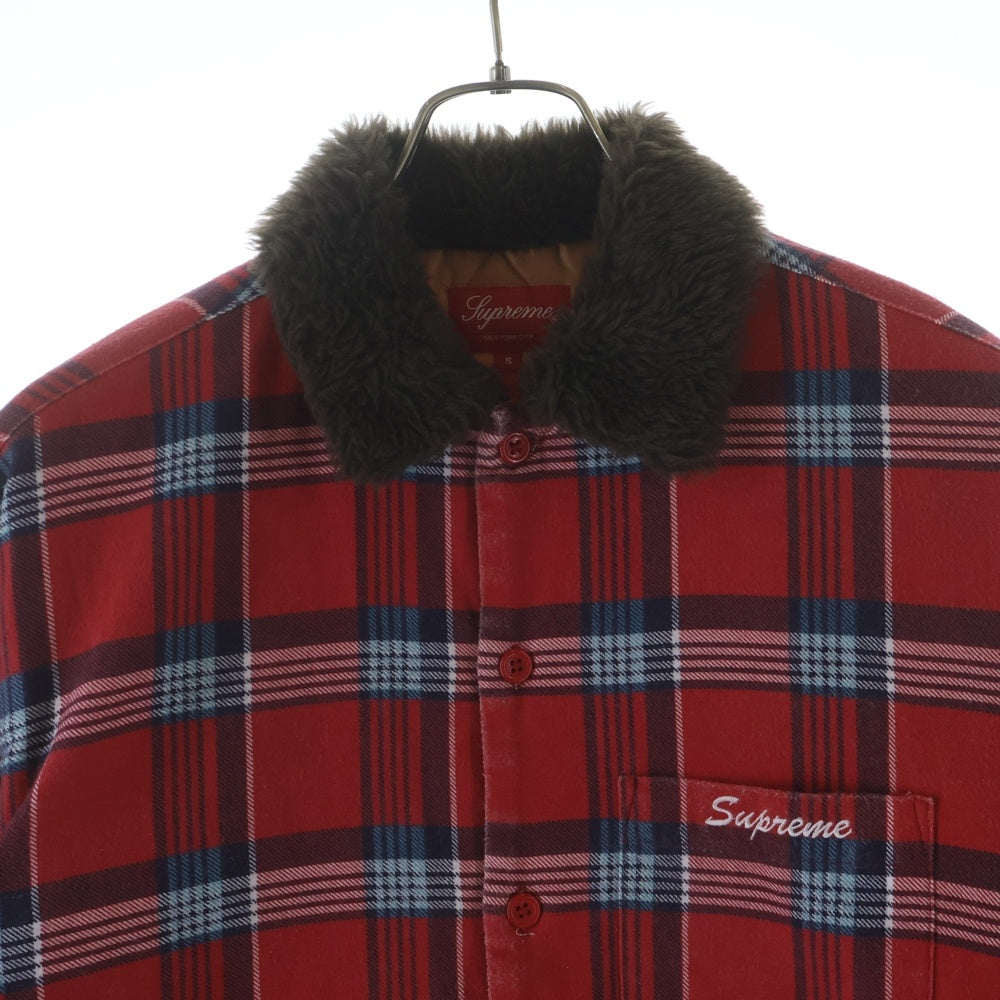SUPREME(シュプリーム) 21AW FAUX FUR COLLAR FLANNNEL SHIRT キルティングフランネル長袖シャツ レッド