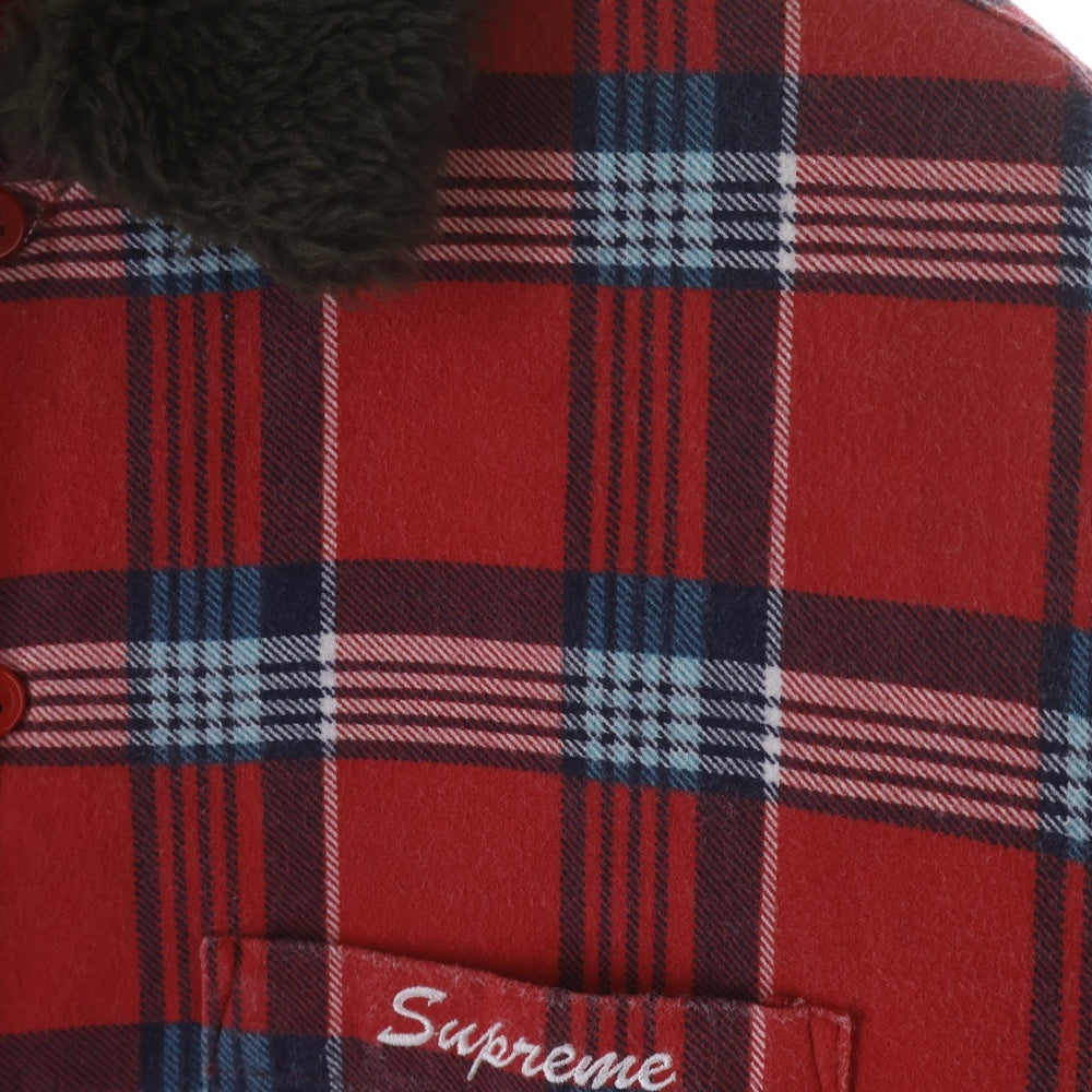 SUPREME(シュプリーム) 21AW FAUX FUR COLLAR FLANNNEL SHIRT キルティングフランネル長袖シャツ レッド