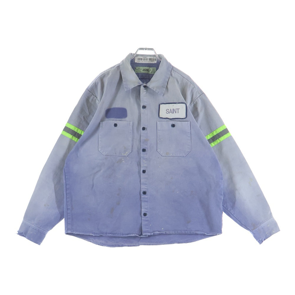 SAINT MICHAEL(セントマイケル) 26SS COTTON SHIRT ロゴ パッチ ダスト加工 長袖 シャツ パープル SM-MK8-0000-050