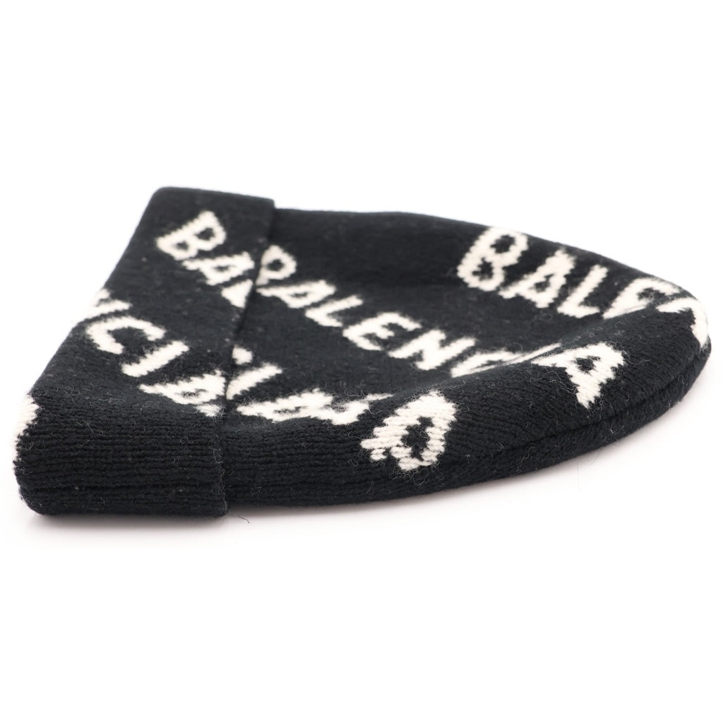 BALENCIAGA(バレンシアガ) ロゴ 総柄 ビーニー ニット帽 ブラック