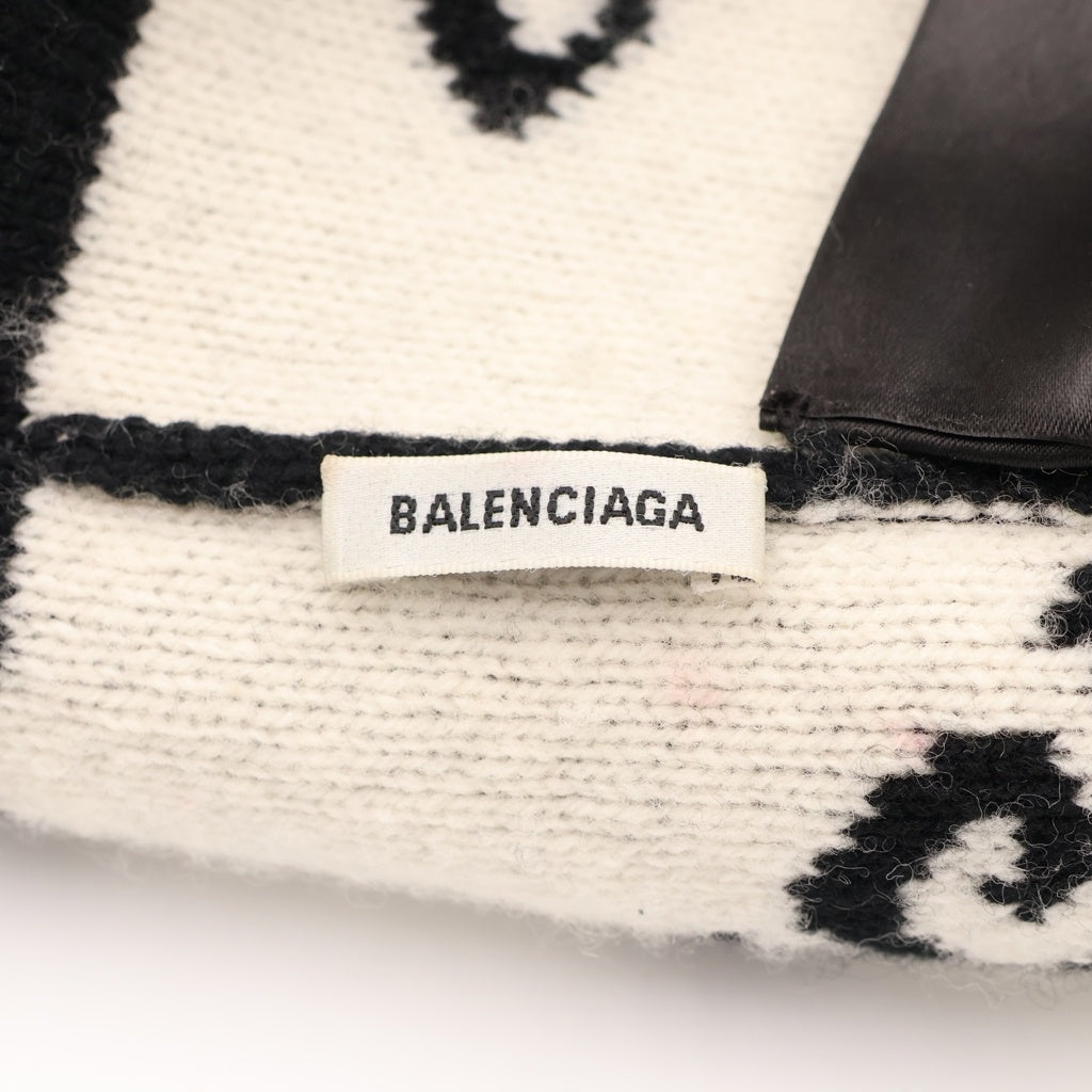 BALENCIAGA(バレンシアガ) ロゴ 総柄 ビーニー ニット帽 ブラック