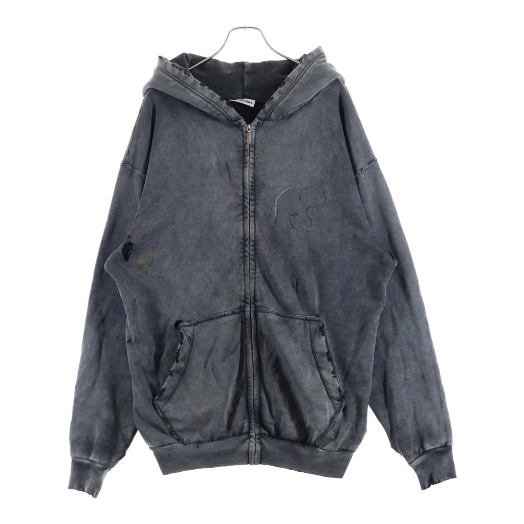 BALENCIAGA(バレンシアガ) 18SS Oversized Zip Hoodie 562488 farfetch限定 ダメージ加工 オーバーサイズ ジップアップパーカー フーディ ブラック