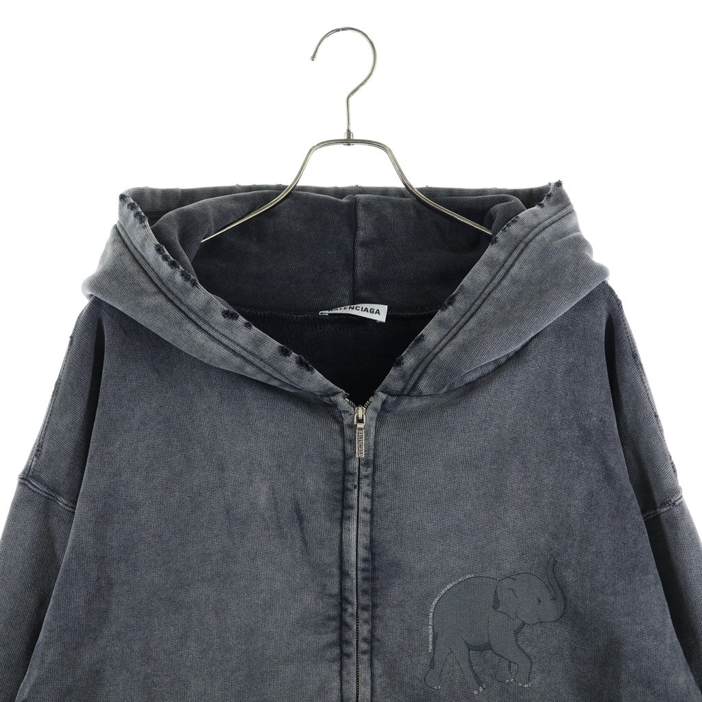 BALENCIAGA(バレンシアガ) 18SS Oversized Zip Hoodie 562488 farfetch限定 ダメージ加工 オーバーサイズ ジップアップパーカー フーディ ブラック
