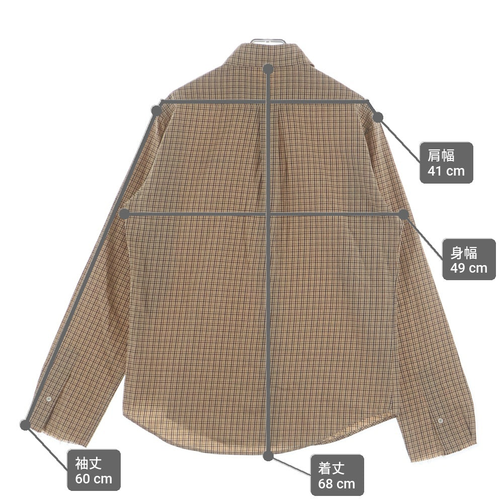 miumiu(ミュウミュウ) 24SS Checked Shirt MK1842 フロントロゴ刺繍 チェック柄 ボタンダウン長袖シャツ ベージュ レディース