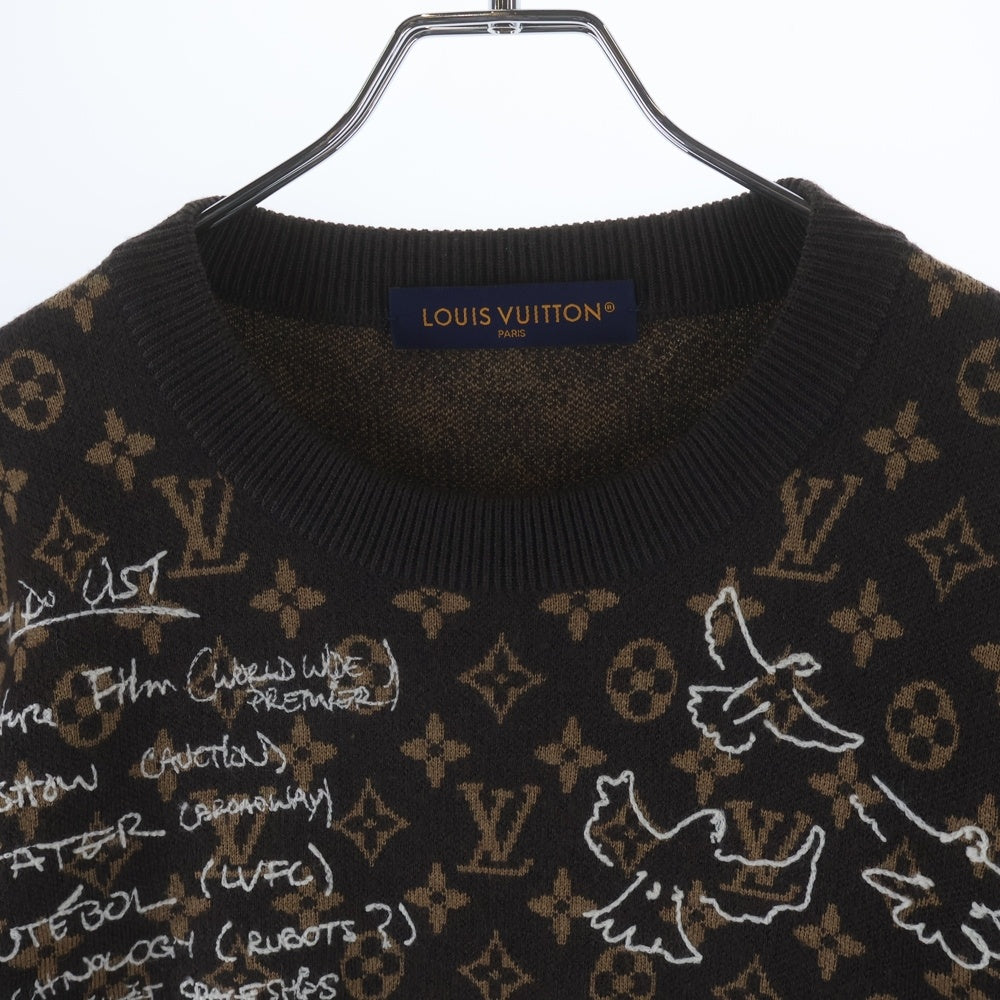 LOUIS VUITTON(ルイヴィトン) 23AW モノグラムエンブロイダード クルーネック長袖ウールニットセーター ブラウン RM232 ZLL HPN95W