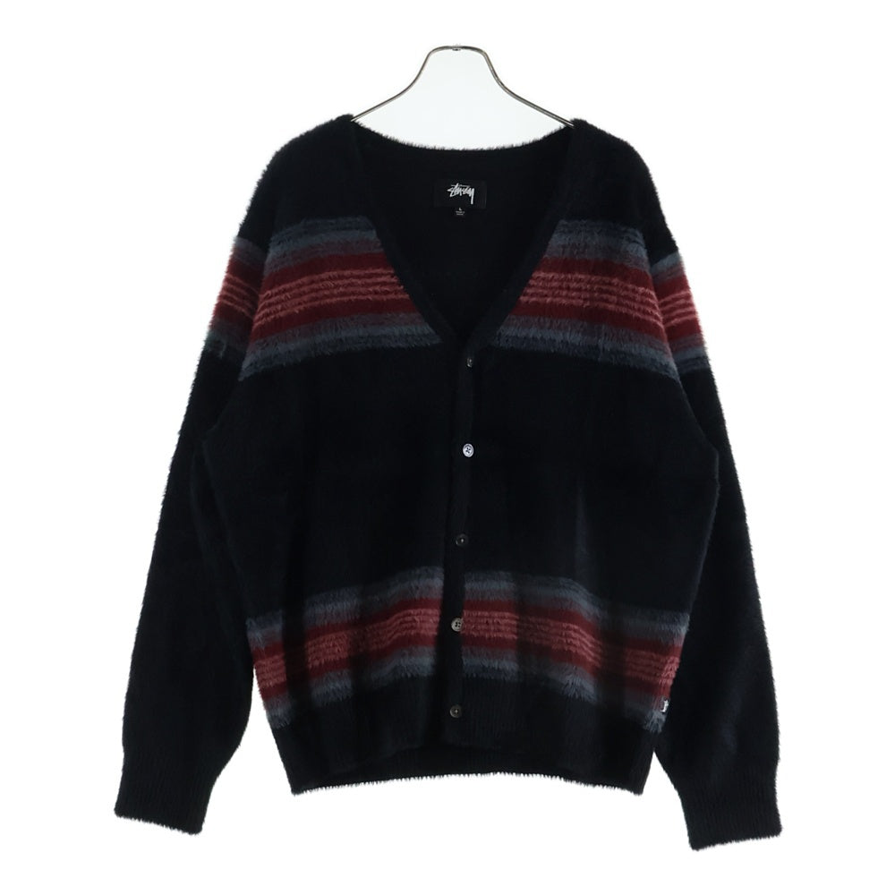 STUSSY(ステューシー) Stripe Shaggy Cardigan 117137 ストライプ シャギー モヘア長袖ニットカーディガン ブラック
