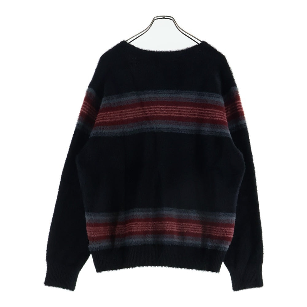 STUSSY(ステューシー) Stripe Shaggy Cardigan 117137 ストライプ シャギー モヘア長袖ニットカーディガン ブラック