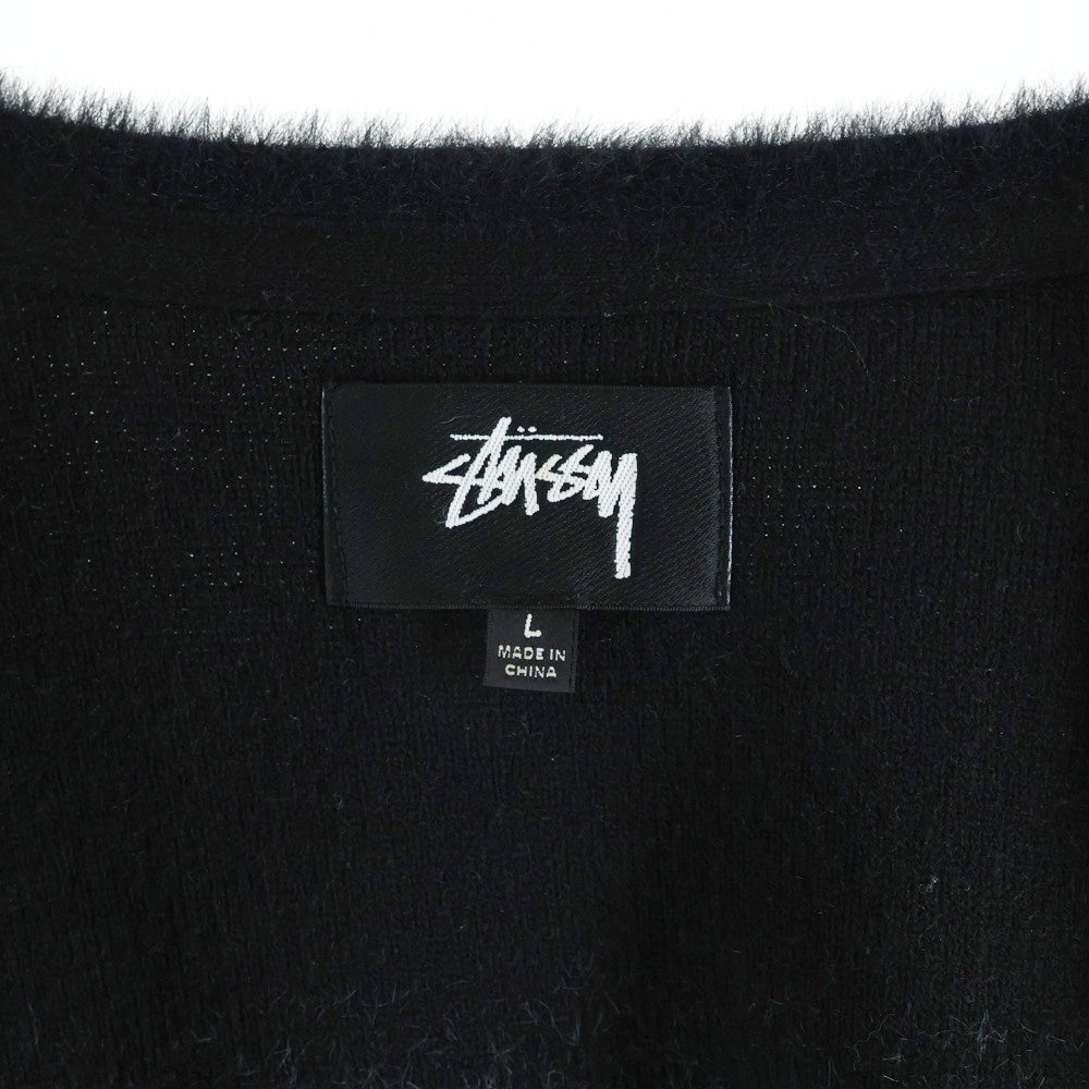STUSSY(ステューシー) Stripe Shaggy Cardigan 117137 ストライプ シャギー モヘア長袖ニットカーディガン ブラック