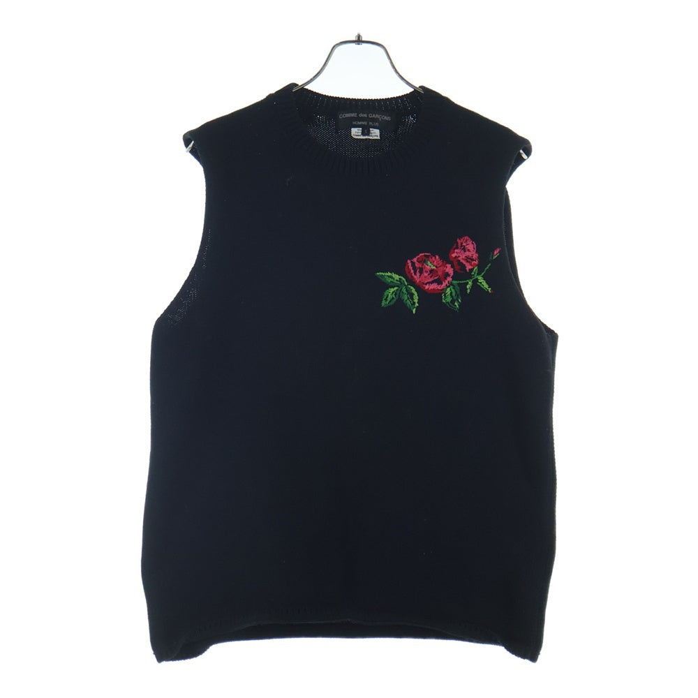 COMME des GARCONS HOMME PLUS(コムデギャルソンオムプリュス) Flower Embroidery Knit Vest PI-N008 フロントフラワー刺繍 ニットベスト ブラック