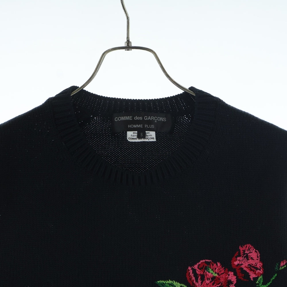 COMME des GARCONS HOMME PLUS(コムデギャルソンオムプリュス) Flower Embroidery Knit Vest PI-N008 フロントフラワー刺繍 ニットベスト ブラック