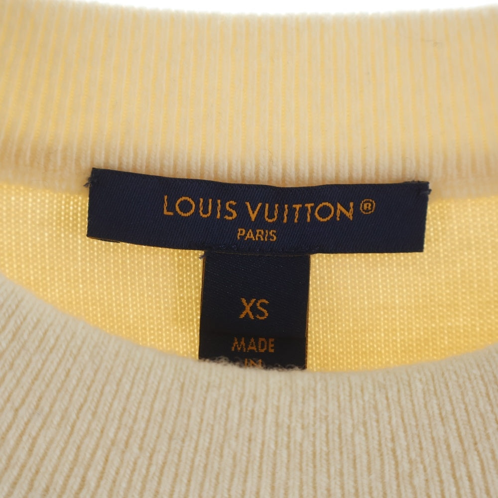 LOUIS VUITTON(ルイヴィトン) 23SS チャンキーニット ストライプ ウール クルーネック長袖セーター ショルダーボタン 金ボタン アイボリー/ゴールド RW231W U39 レディース