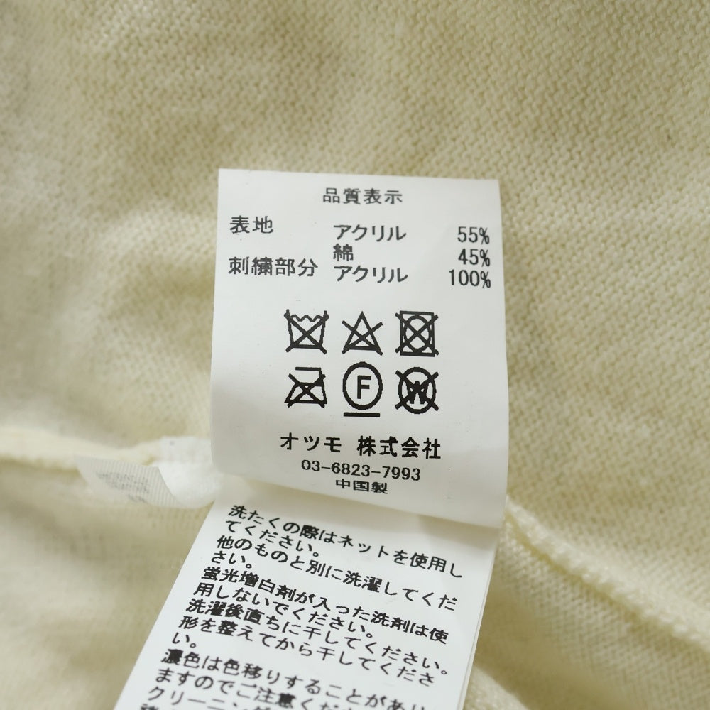 HUMAN MADE(ヒューマンメイド) ロゴ刺繍 クルーネック長袖ニット セーター 腕ストライプデザイン アイボリー/レッド