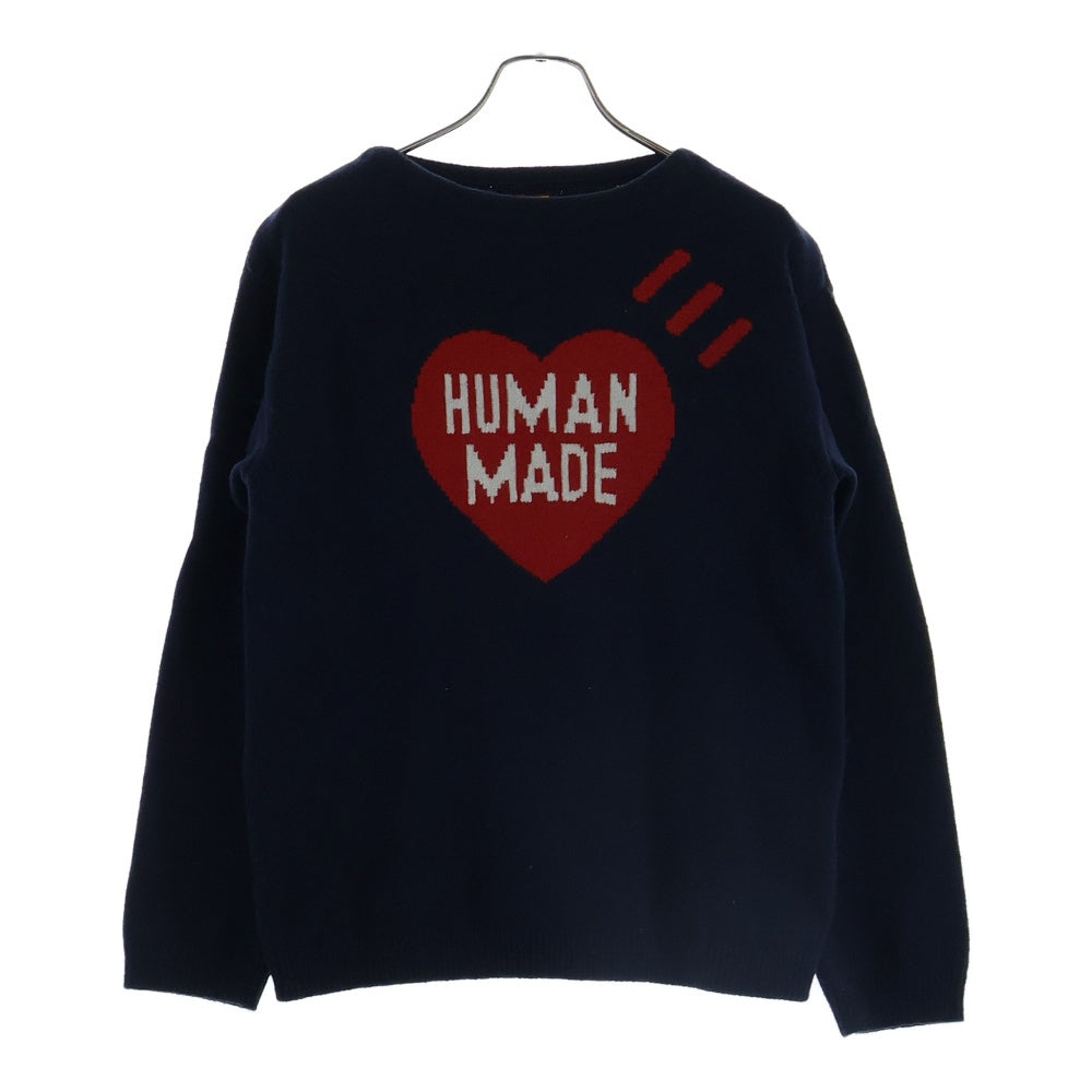 HUMAN MADE(ヒューマンメイド) ハートロゴ クルーネック長袖ニット セーター ネイビー/レッド