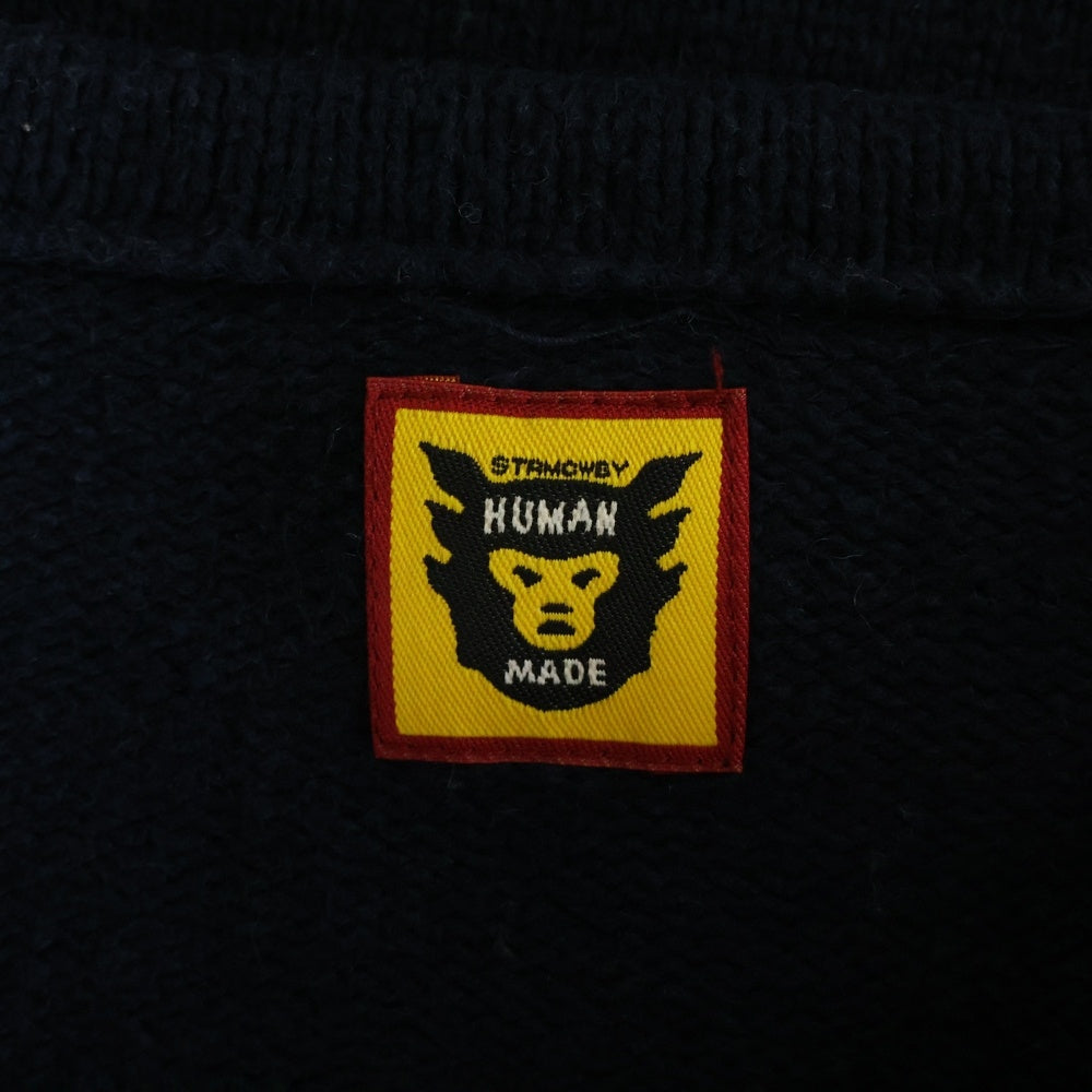 HUMAN MADE(ヒューマンメイド) ハートロゴ クルーネック長袖ニット セーター ネイビー/レッド