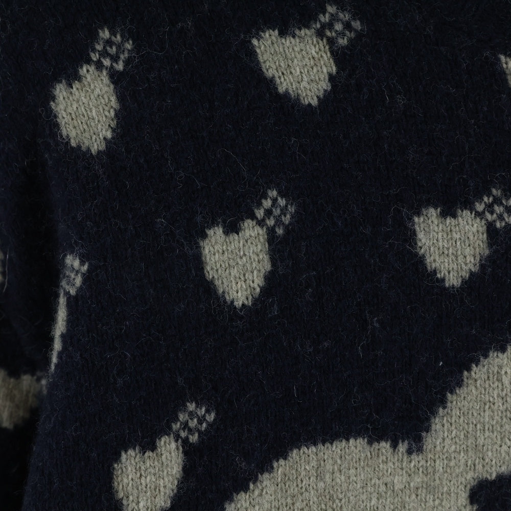 HUMAN MADE(ヒューマンメイド) HEAT KNIT SWETER ハートニットスウェット クルーネック長袖セーター 総柄 ネイビー