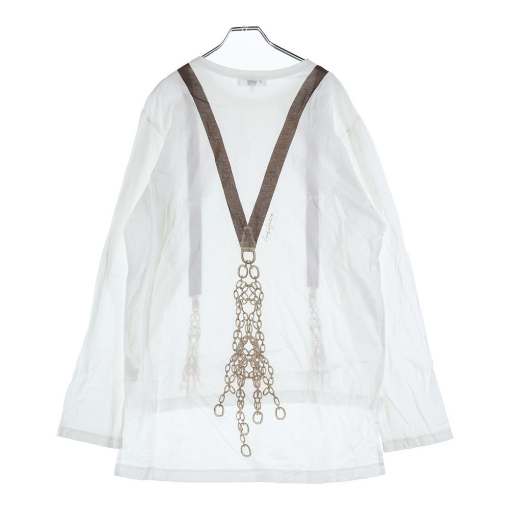 Yohji Yamamoto POUR HOMME(ヨウジヤマモト プールオム) サスペンダー プリント クルーネック長袖Tシャツカットソー ロングスリーブ ロンT ホワイト HT-T24-564