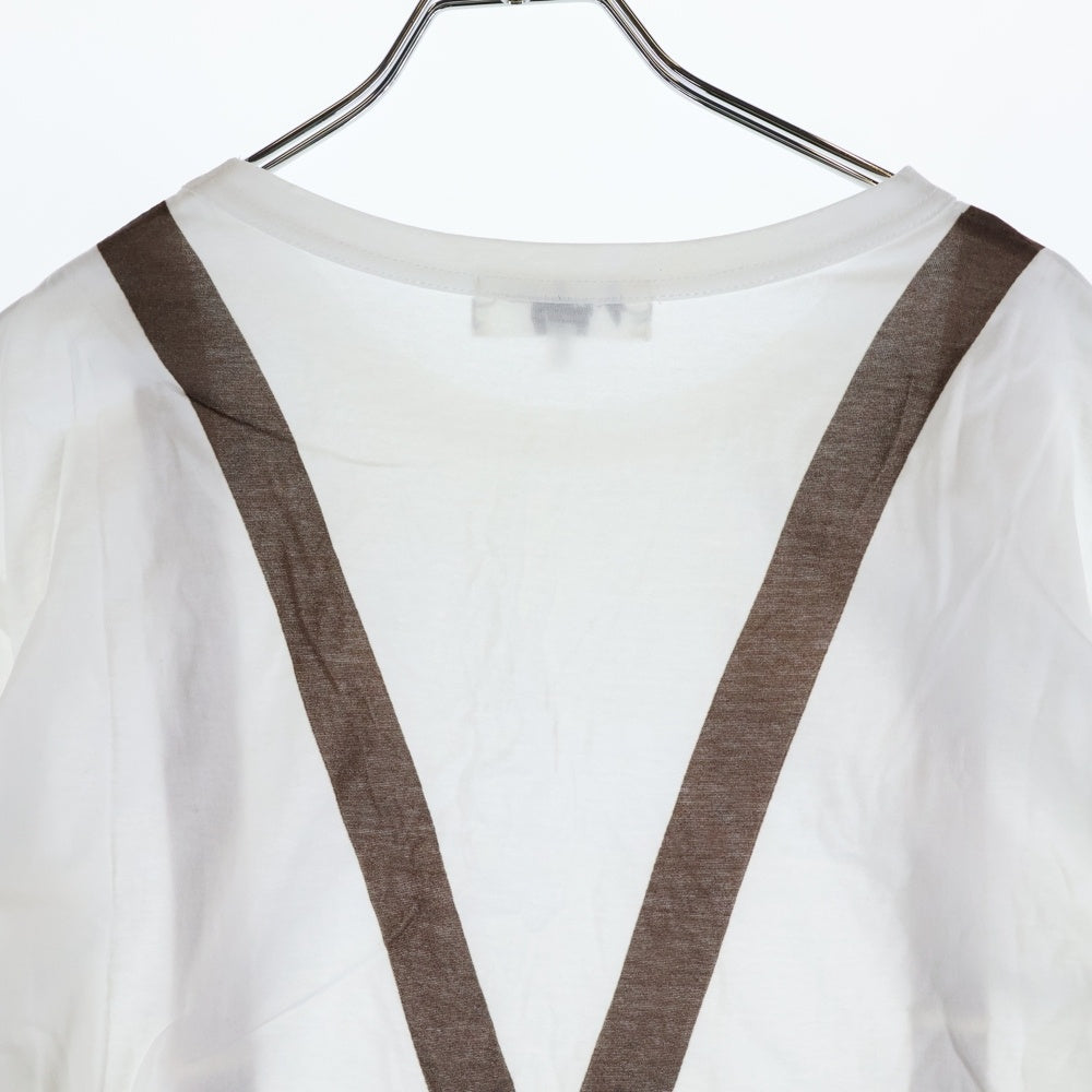 Yohji Yamamoto POUR HOMME(ヨウジヤマモト プールオム) サスペンダー プリント クルーネック長袖Tシャツカットソー ロングスリーブ ロンT ホワイト HT-T24-564