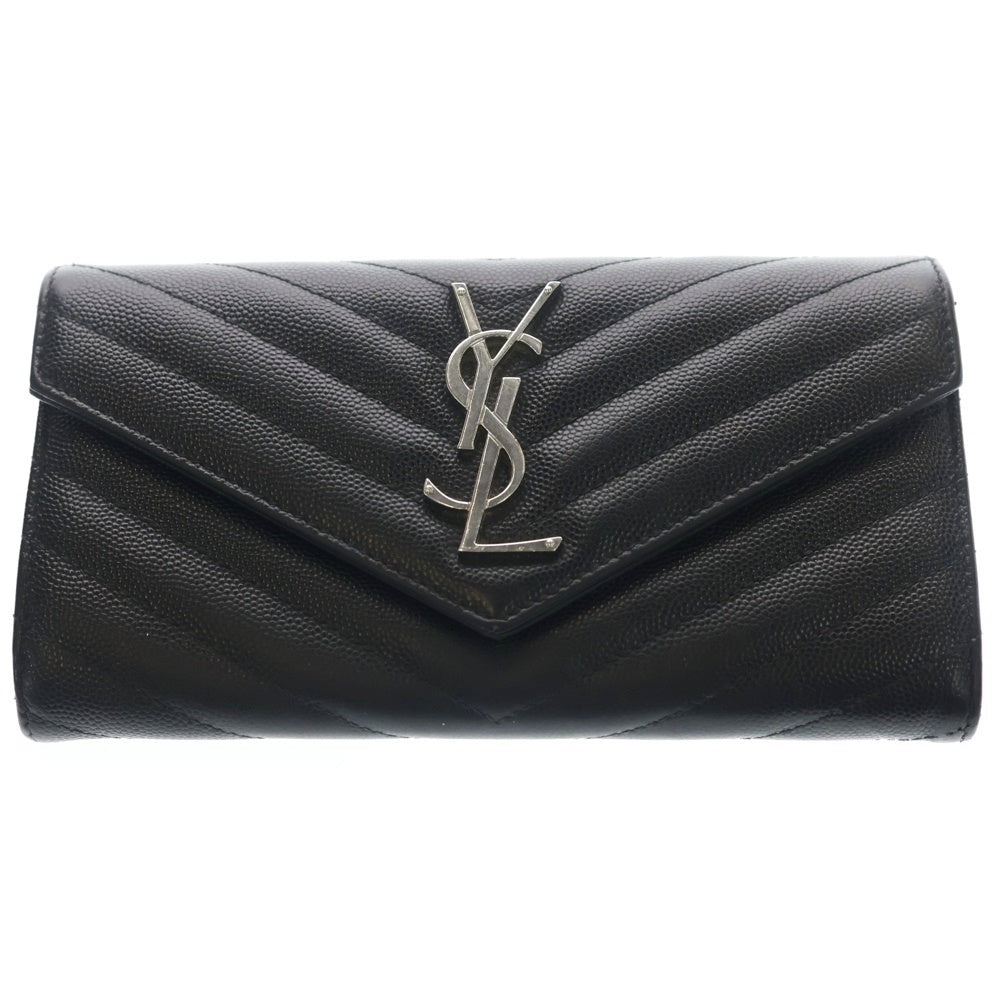 SAINT LAURENT PARIS(サンローランパリ) カサンドラ サンローラン マトラッセ ラージ フラップウォレット 財布 ブラック/シルバー 372264 レディース