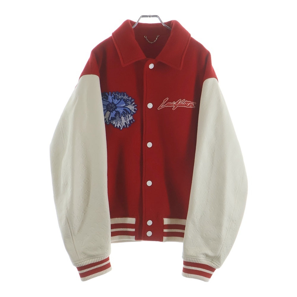 LOUIS VUITTON(ルイヴィトン) 23SS ×草間彌生 ウール レザー 切替 ヴァーシティジャケット スタジャン レッド RM231H MJY HOL31E