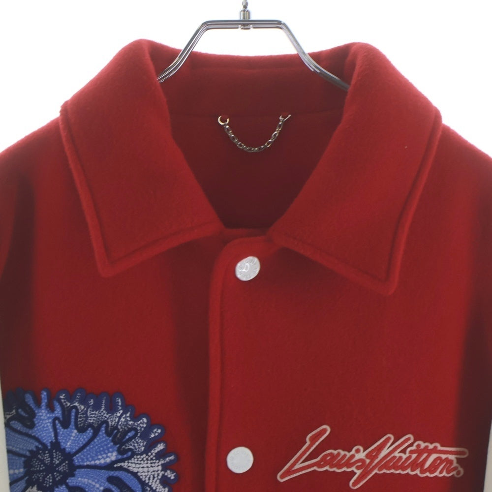 LOUIS VUITTON(ルイヴィトン) 23SS ×草間彌生 ウール レザー 切替 ヴァーシティジャケット スタジャン レッド RM231H MJY HOL31E