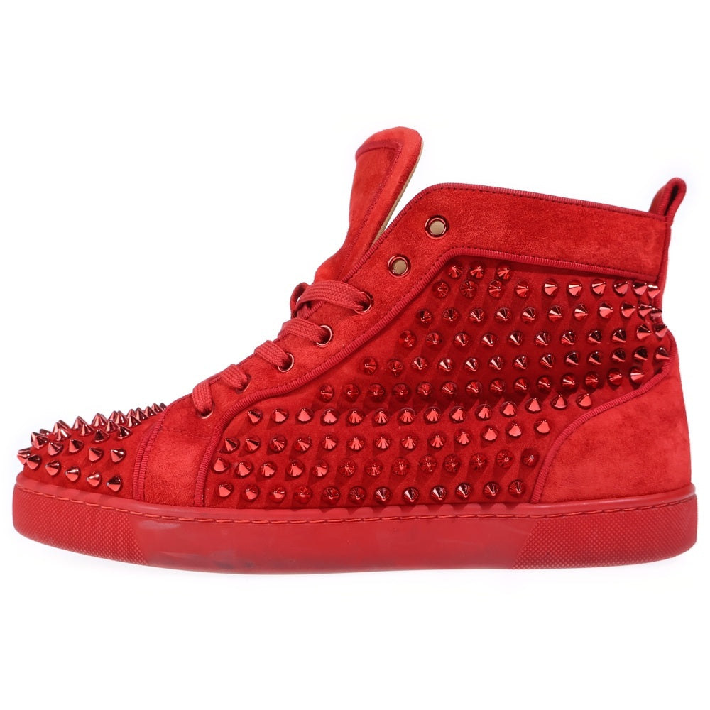 CHRISTIAN LOUBOUTIN(クリスチャンルブタン) LOUIS SPIKES KRYSTAL FLAT スパイク スタッズ スエードハイカットスニーカー レッド