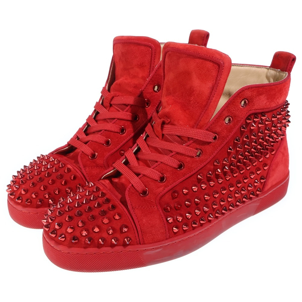 CHRISTIAN LOUBOUTIN(クリスチャンルブタン) LOUIS SPIKES KRYSTAL FLAT スパイク スタッズ スエードハイカットスニーカー レッド