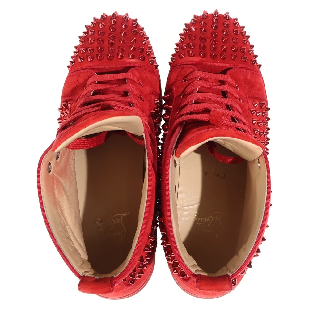 CHRISTIAN LOUBOUTIN(クリスチャンルブタン) LOUIS SPIKES KRYSTAL FLAT スパイク スタッズ スエードハイカットスニーカー レッド