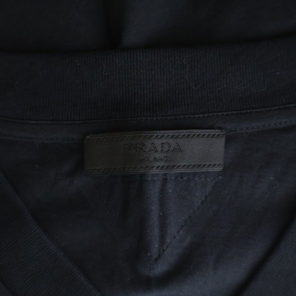 PRADA(プラダ) Vネック コットン 半袖カットソー ブラック UJM493-S151-ILK