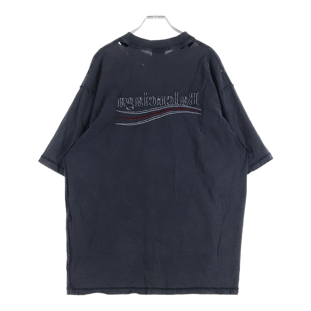 BALENCIAGA(バレンシアガ) 24SS Political Campaign Inside Out Tee 830247 ポリティカルキャンペーンインサイドアウトロゴ ダメージ加工 オーバーサイズ クルーネック半袖Tシャツ