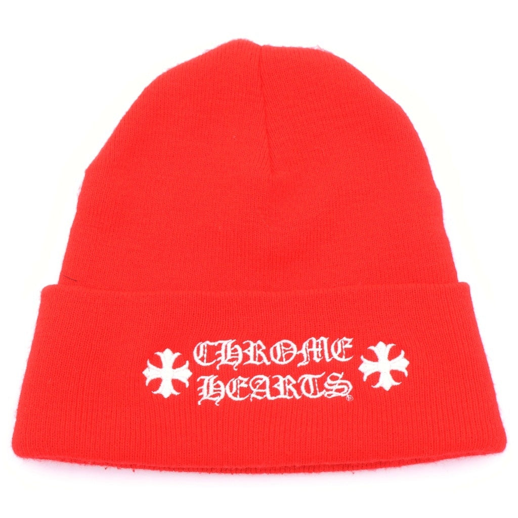 CHROME HEARTS(クロムハーツ) WATCH CAP ワッチキャップ ロゴ刺繍ビーニー ニット帽 帽子 レッド