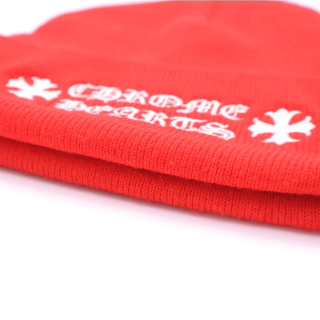 CHROME HEARTS(クロムハーツ) WATCH CAP ワッチキャップ ロゴ刺繍ビーニー ニット帽 帽子 レッド