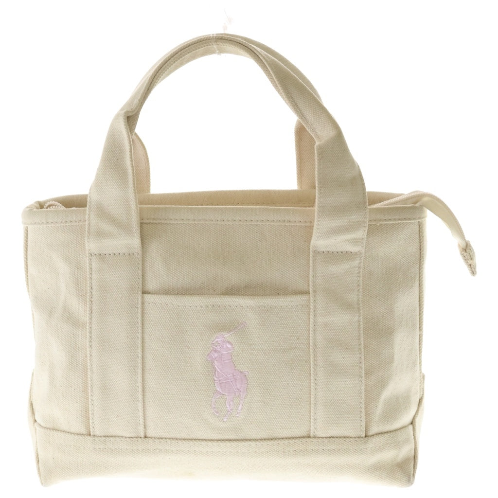 POLO RALPH LAUREN(ポロラルフローレン) ミニトートバッグ ハンドバッグ キャンバス地 ジップ ホワイト/ピンク RA100093A レディース