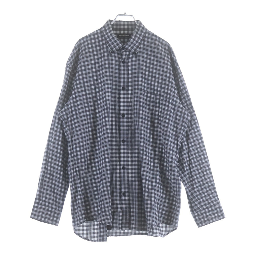BALENCIAGA(バレンシアガ) 18SS オーバーサイズ 長袖コットンチェックシャツ ブラック/ブルー 534333 TBM16