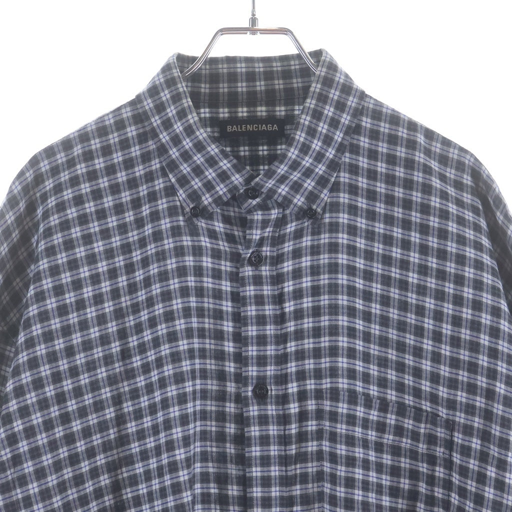 BALENCIAGA(バレンシアガ) 18SS オーバーサイズ 長袖コットンチェックシャツ ブラック/ブルー 534333 TBM16