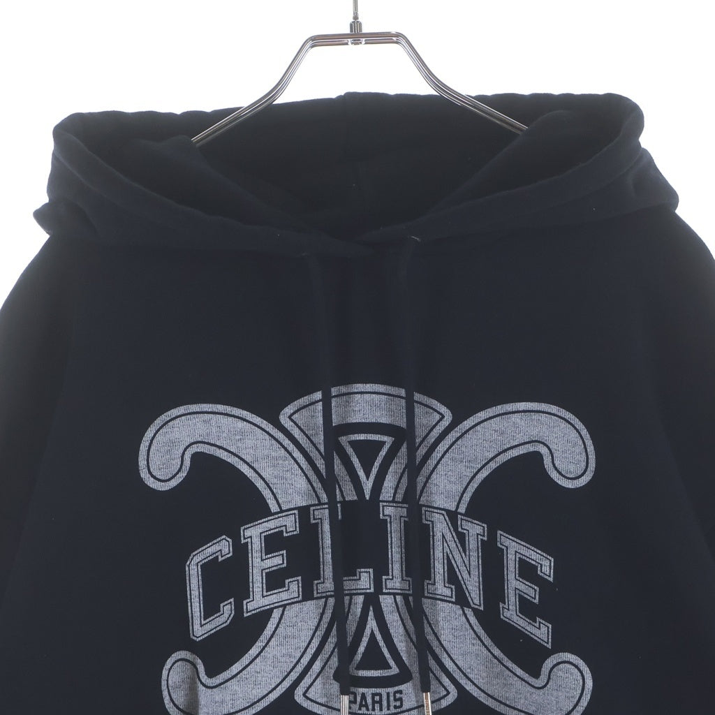 CELINE(セリーヌ) LOGO PRINT HOODIE ロゴプリントプルオーバーパーカー フーディー ブラック RY0JH670Q