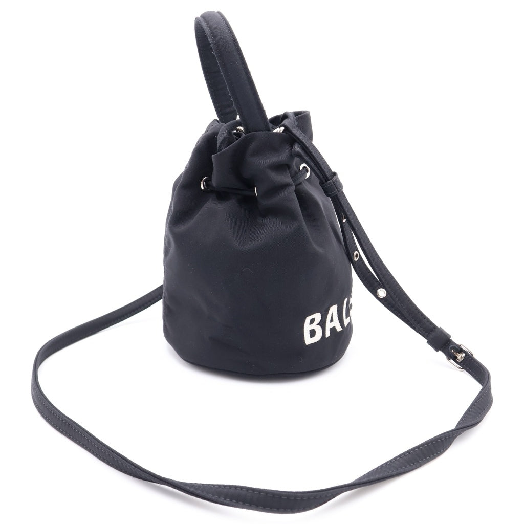 BALENCIAGA(バレンシアガ) ドローストーリング ロゴプリント バッグ ブラック レディース