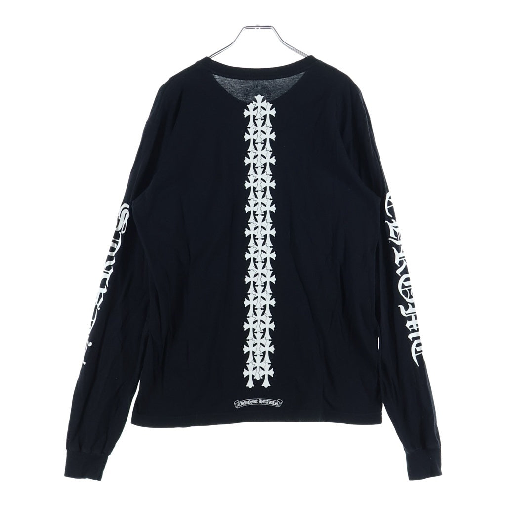 CHROME HEARTS(クロムハーツ) バックセメタリークロスプリント 袖ブランドロゴ クルーネック長袖カットソー ブラック
