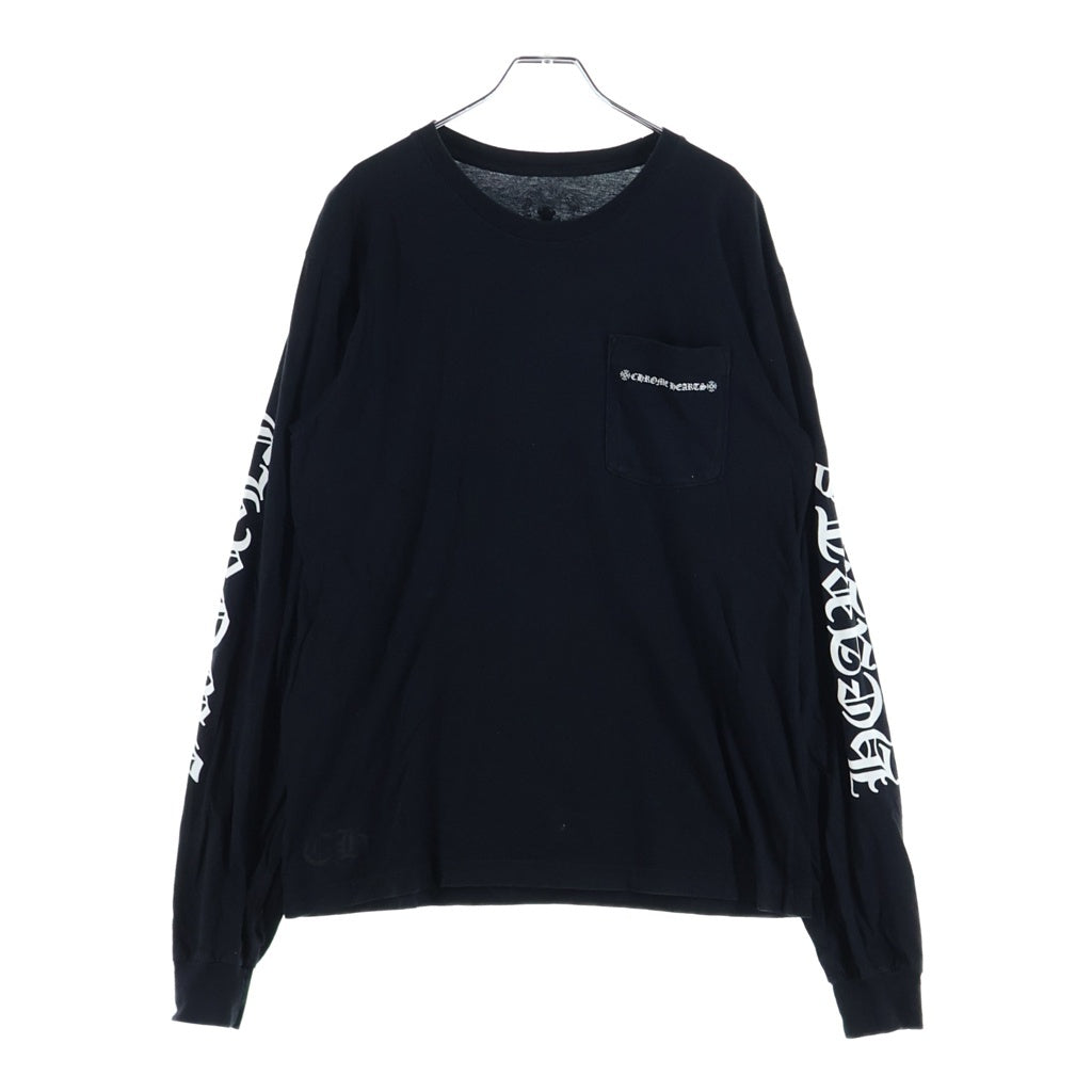 CHROME HEARTS(クロムハーツ) バックセメタリークロスプリント 袖ブランドロゴ クルーネック長袖カットソー ブラック