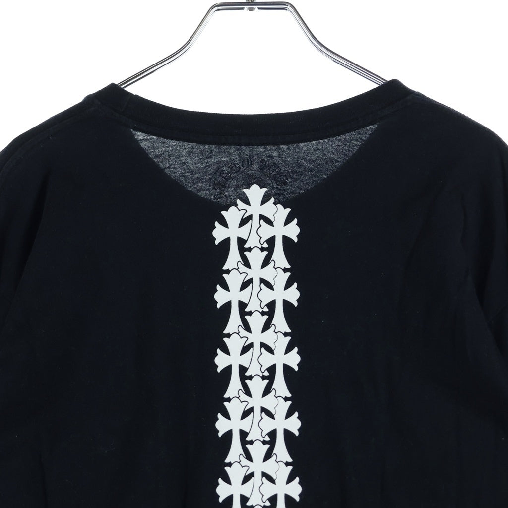 CHROME HEARTS(クロムハーツ) バックセメタリークロスプリント 袖ブランドロゴ クルーネック長袖カットソー ブラック