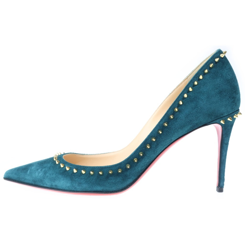 CHRISTIAN LOUBOUTIN(クリスチャンルブタン) スタッズ オープントゥ ベロアハイヒールパンプス レディース グリーン/ゴールド 161554